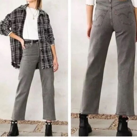 Levi’s Ribcage Straight Ankle Jeans Gray Denim High Rise Size 26 W26 L27 - Picture 1 of 14